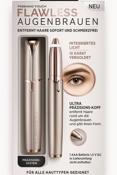 Flawless ögonbrynstrimmer – 18K guld med skyddslock i vit/guld design