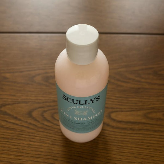 Scullys Baby 2-i-1 Schampo – 250 ml flaska med blå etikett uppifrån